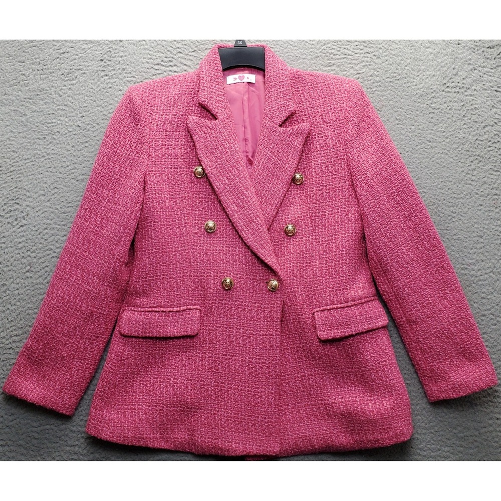 Buddy Love Tweed Blazer Jacket Womens M Pink Double-Breasted Peak Lapel Formal